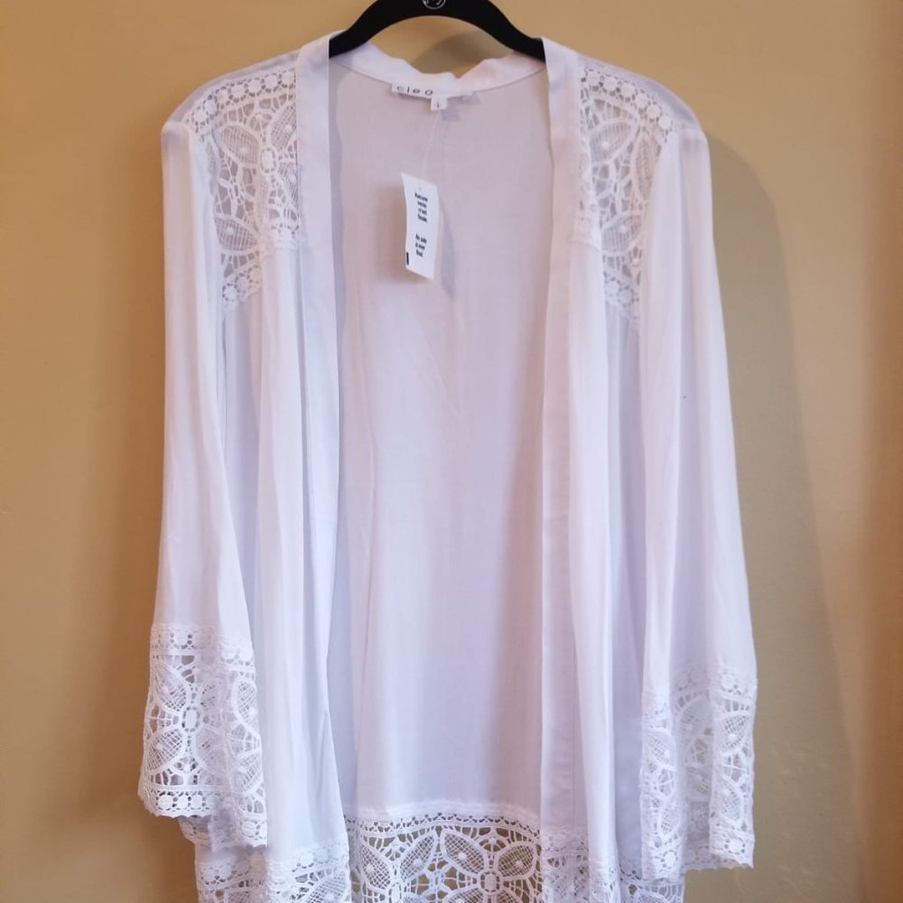 Cleo White Lace Open Front Cover Up